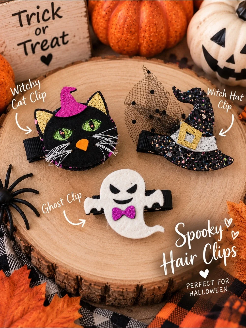 Halloween Hair Clips for Girls Witch Hat Ghost Black Cat Hair Clip